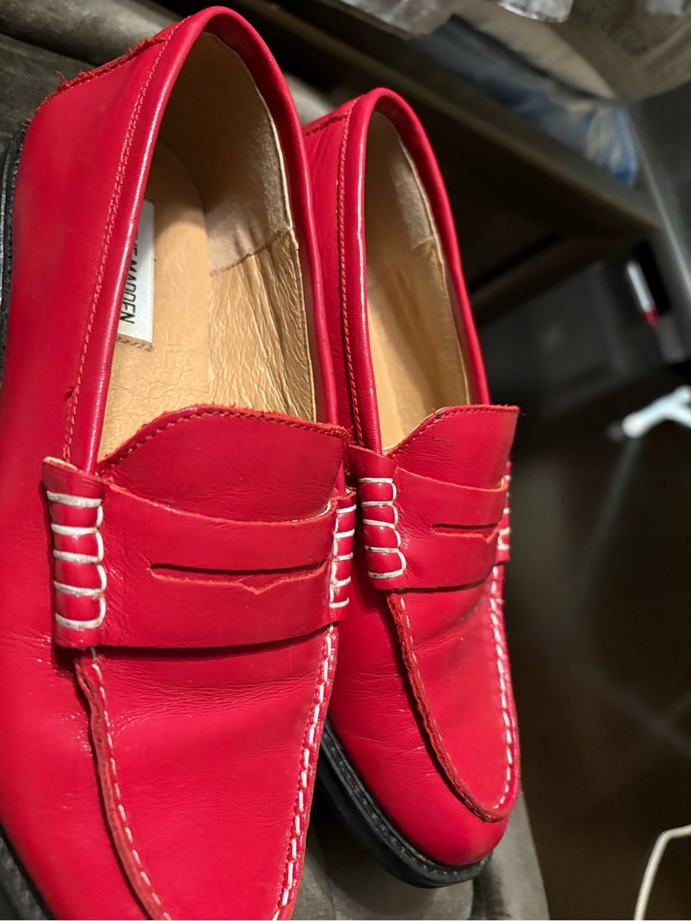 Steve Madden Red Leather Penny Loafers